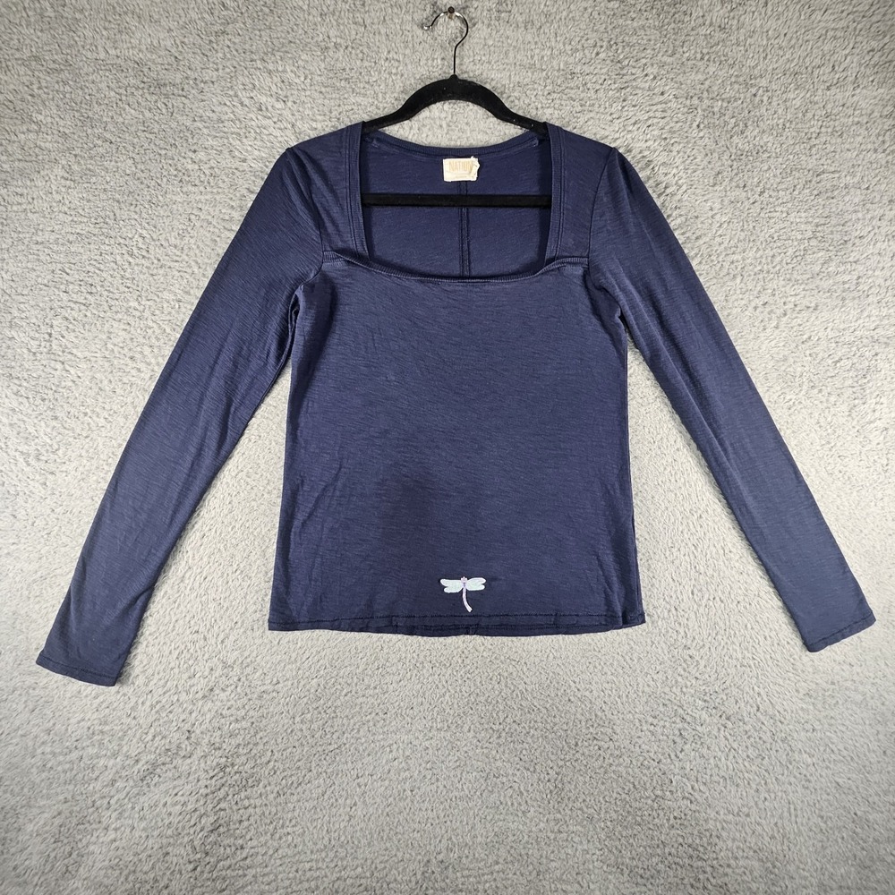 Nation LTD Top Womens S Blue LS Dragonfly Artsy Square‎ Neck Boho Casual (READ)